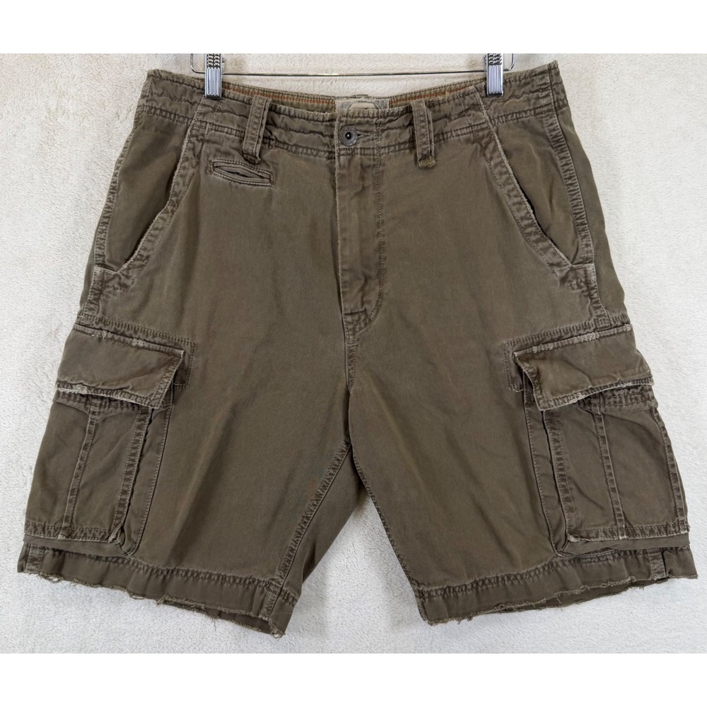 American Eagle Outfitters Y2K Mens Cargo Shorts Brown Field Tested Distressed 34
